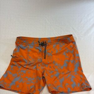 Prana Orange and Gray Floral Board Shorts
